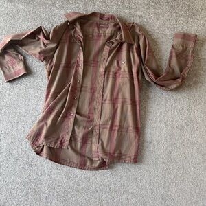 Vintage 80's Traditionalist Men's Long Sleeve Brown/Red Button-up Shirt Large